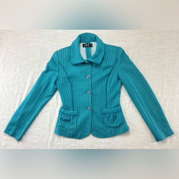 Tep‎ Blue/Aqua Tweed Collared Blazer Jacket Size Small - Picture 1 of 5